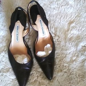 Manolo Blahnik Snakeskin Leather Carolyne Slingbacks